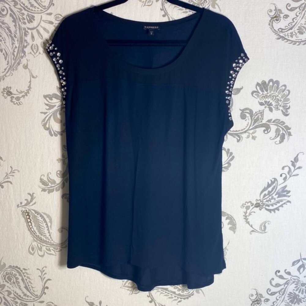 Express Sheer‎ & Beaded Sleeve T-Shirt Size medium